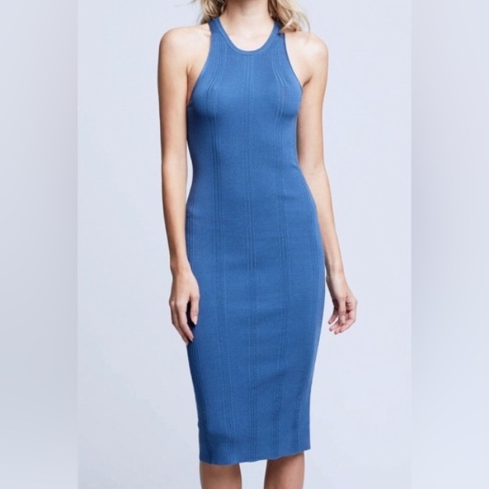 L'AGENCE Blue Midi Body Con Knit Dress 👗